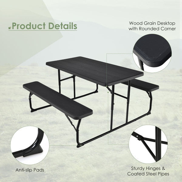 Folding Picnic Table Bench Set with Wood-Like Texture product image
