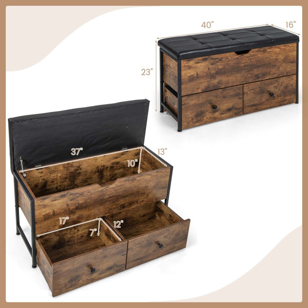 Flip Top Wooden Storage Bench with Cushion product image