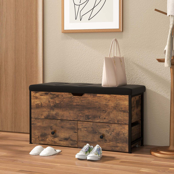 Flip Top Wooden Storage Bench with Cushion product image