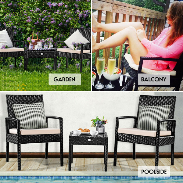 Black Rattan Wicker Patio Sofa Set with Cushions product image