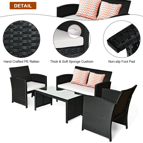 Costway 4-Piece Rattan Patio Cushioned Sofa and Table Set product image