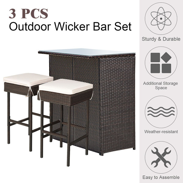 Costway 3-Piece Patio Rattan Wicker Bar Dining Set product image