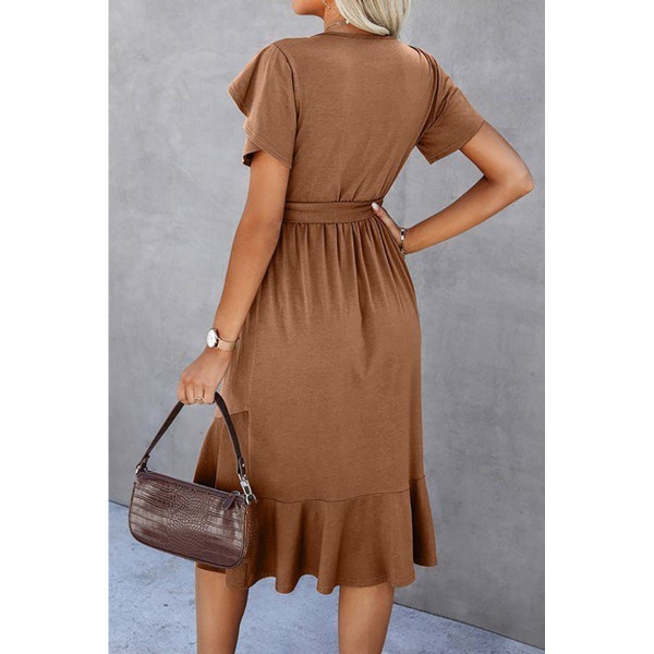 Women's Casual Scoop Neck Ruffle Sleeve Dress with High-Waist Belt product image