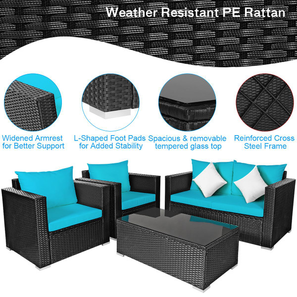 Costway 4-Piece Turquoise Rattan Patio Sofa Set product image