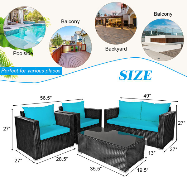 Costway 4-Piece Turquoise Rattan Patio Sofa Set product image