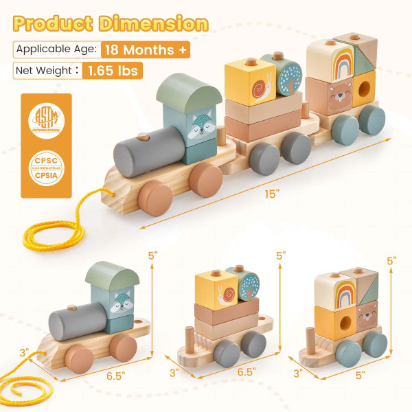 Toddler's Wooden Toy Train Set with Stacking Blocks product image