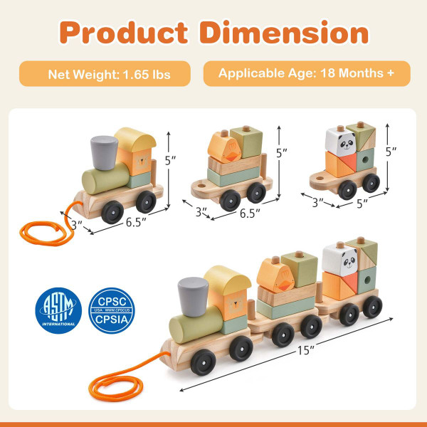 Toddler's Stackable 3-Section Wooden Train Set product image