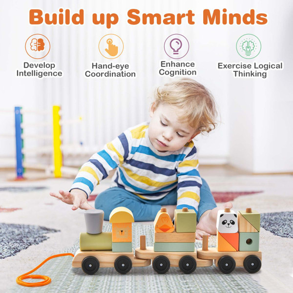 Toddler's Stackable 3-Section Wooden Train Set product image