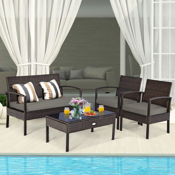 4-Piece Patio Rattan Conversation Set with Loveseat & Coffee Table product image