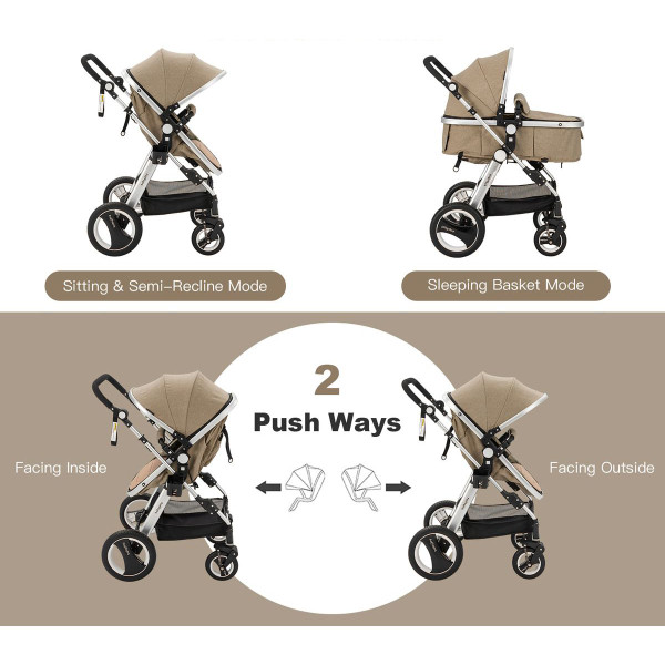 Folding Aluminum Baby Stroller Pram with Diaper Bag by Babyjoy™ product image