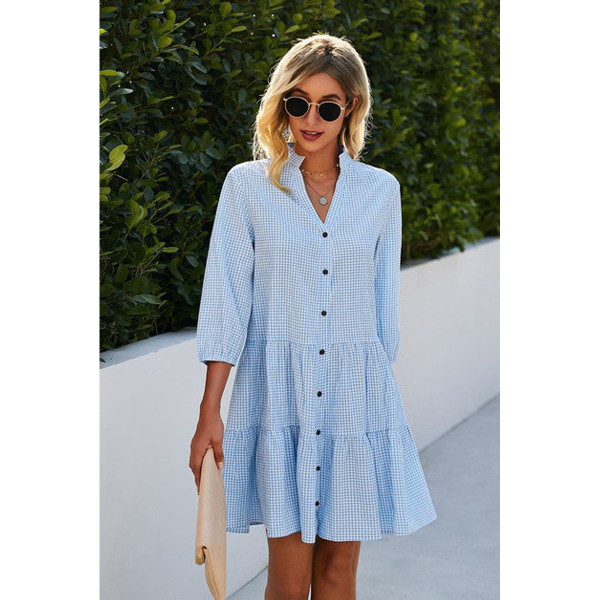 Button Front V-Neck Tiered Dress product image