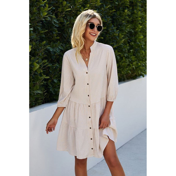 Button Front V-Neck Tiered Dress product image