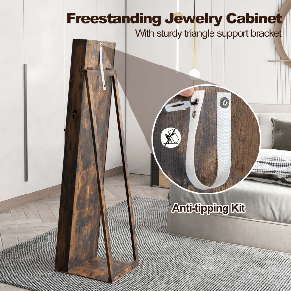Lockable Standing Mirrored Jewelry Armoire product image