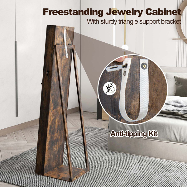 Standing Lockable Jewelry Storage Organizer with Full-Length Mirror product image