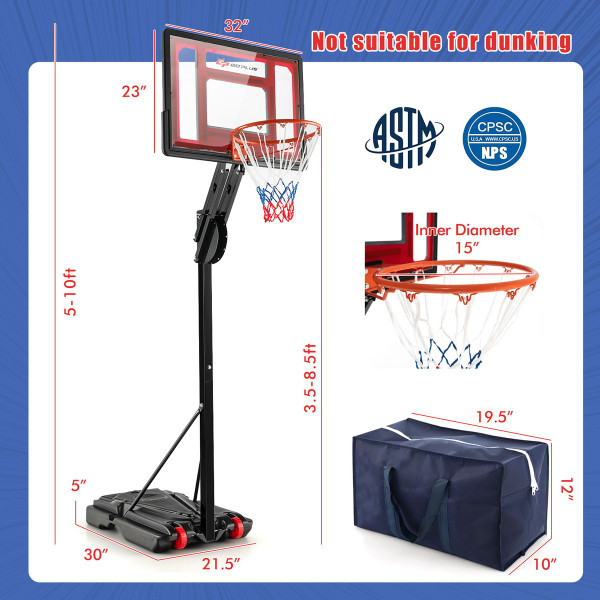 Basketball Hoop with 5 to 10-Foot Adjustable Height product image