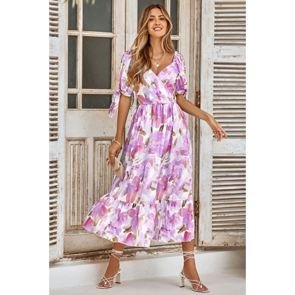 Women's Floral V-Neck Ruffle Midi Dress product image