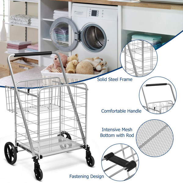 Heavy-Duty Folding Utility Shopping Double Cart product image