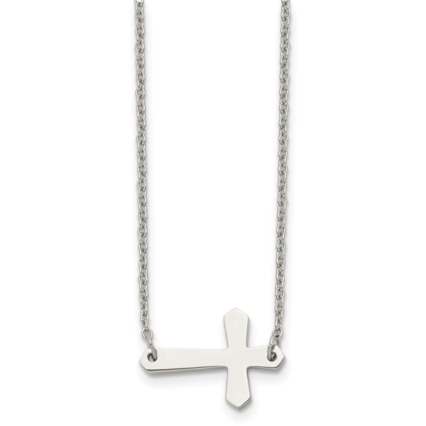 17-Inch Polished Stainless Steel Sideways Cross Necklace product image