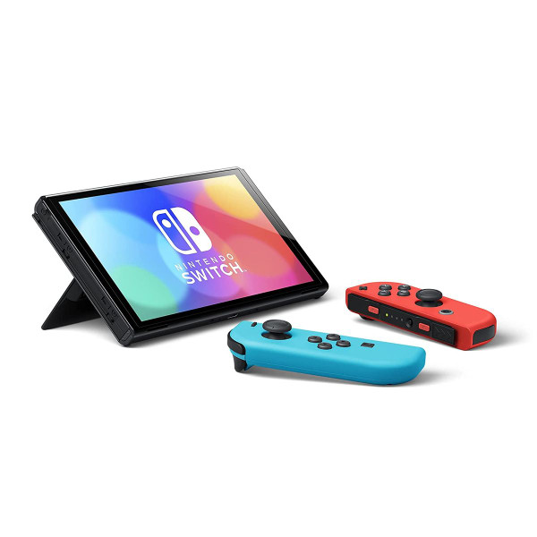 Nintendo Switch OLED Model with Neon Red and Blue Joy-Con product image