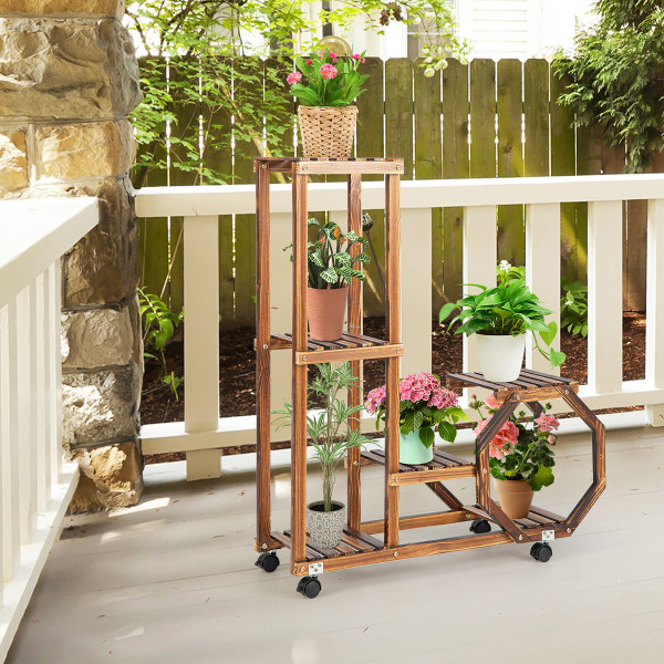 Costway 6-Tier Rolling Wooden Plant Stand Shelf product image