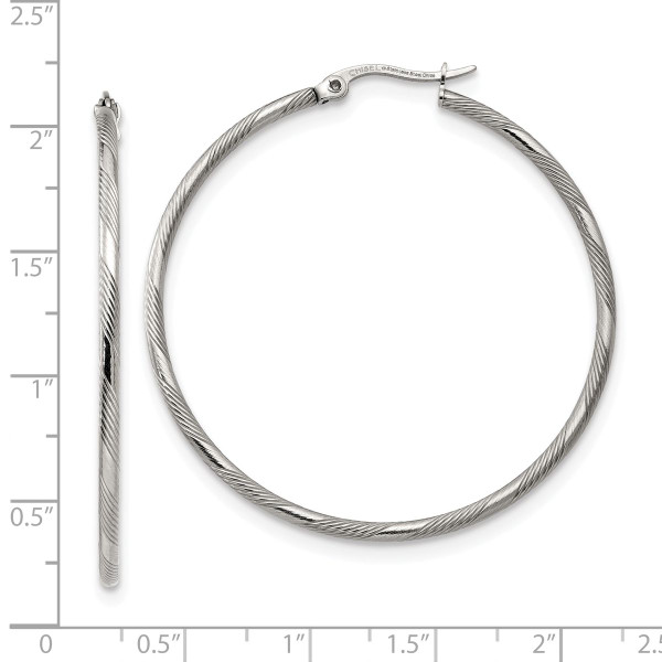 Stainless Steel Polished and Textured Hinged Hoop Earrings product image