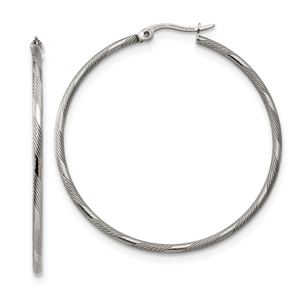 Stainless Steel Polished and Textured Hinged Hoop Earrings product image