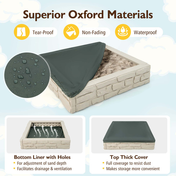 Kids' 2-in-1 HDPE Sandbox with Cover & Bottom Liner product image