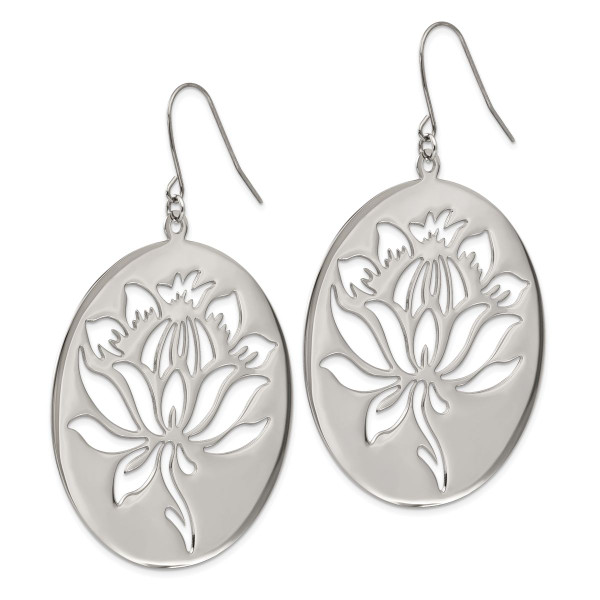 Stainless Steel Polished Flower Cutout Dangle Earrings product image