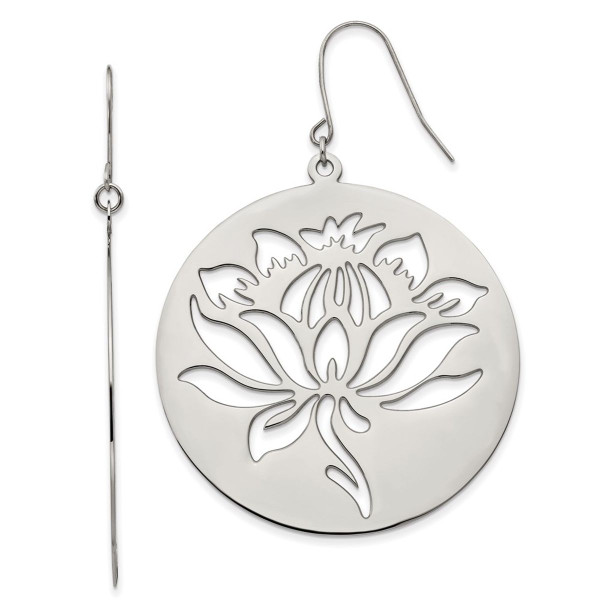 Stainless Steel Polished Flower Cutout Dangle Earrings product image