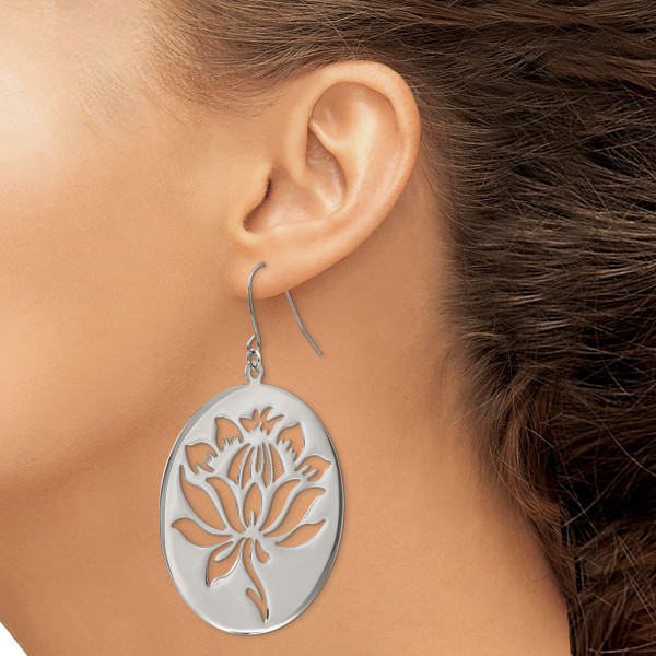 Stainless Steel Polished Flower Cutout Dangle Earrings product image