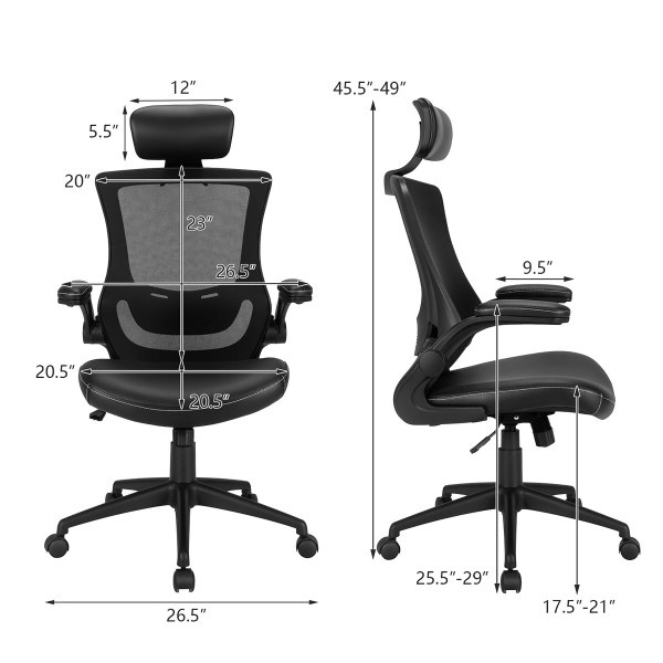 Costway Mesh Swivel Office Chair with Flip-up Arms and Leather Seat product image