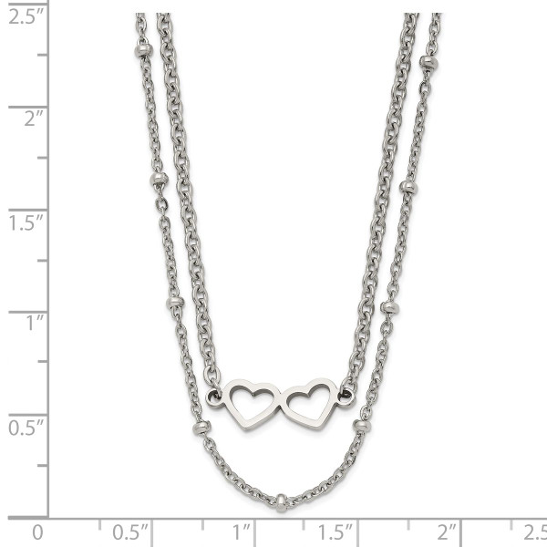 Stainless Steel Polished 2-Strand Double Heart Necklace with 1-Inch Extension product image