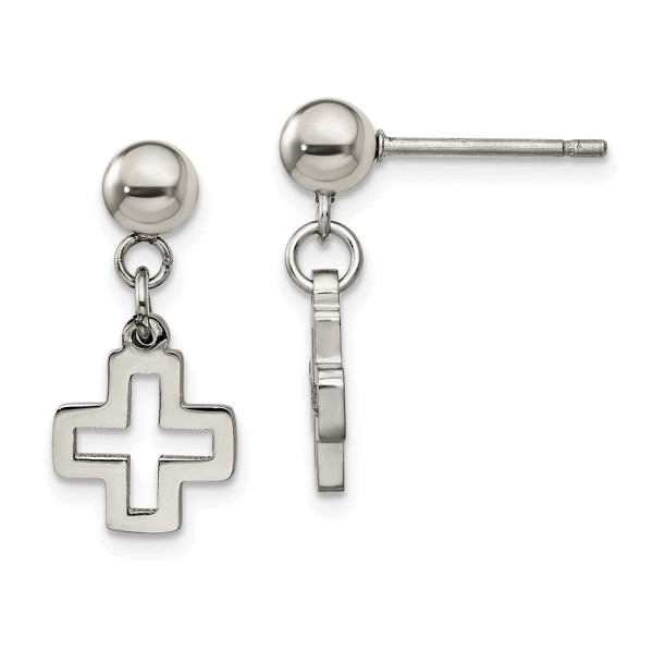 Stainless Steel Polished Cross Post Dangle Earrings product image