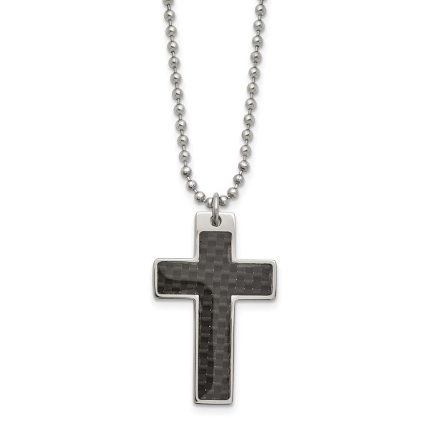Stainless Steel Polished Carbon Fiber Inlay Cross Necklace product image