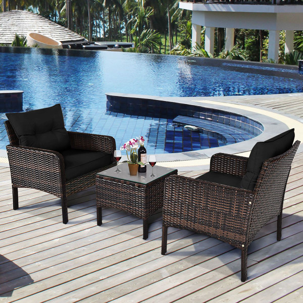 3-Piece Rattan Patio Furniture Set with Washable Cushion product image