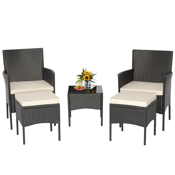 5-Piece Outdoor Wicker Sofa Set with Coffee Table & 2 Ottomans product image