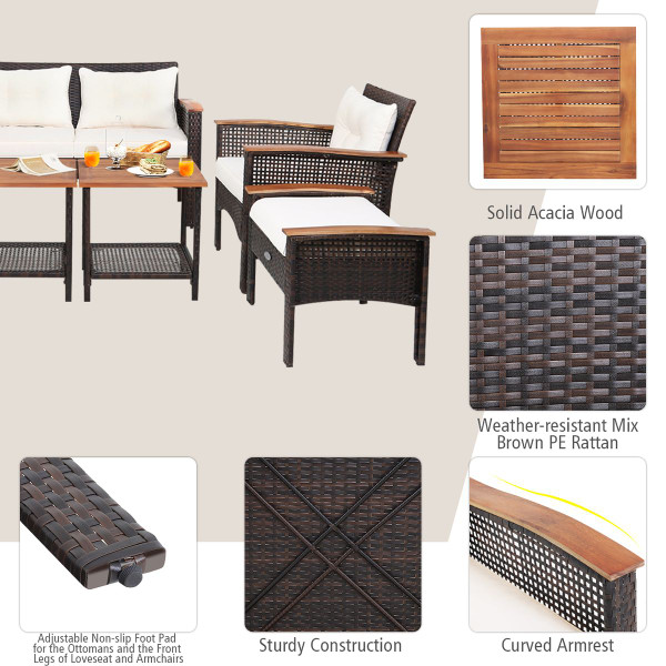 7-Piece Patio Rattan Cushioned Conversation Furniture Set product image