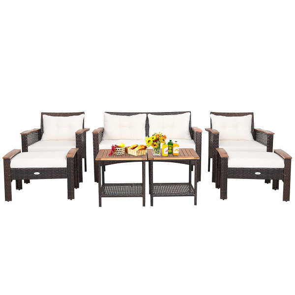 7-Piece Patio Rattan Cushioned Conversation Furniture Set product image