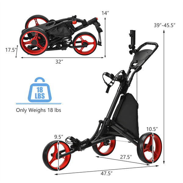3-Wheel Golf Push Cart with Bag and Scoreboard product image