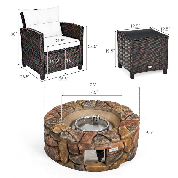 Costway 7-Piece Patio Rattan Wicker Furniture Set with Gas Fire Pit Table product image