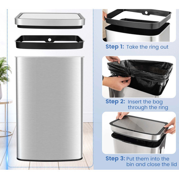 13.2-Gallon Rectangular Automatic Trash Can with Soft Close Lid product image