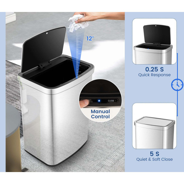 13.2-Gallon Rectangular Automatic Trash Can with Soft Close Lid product image