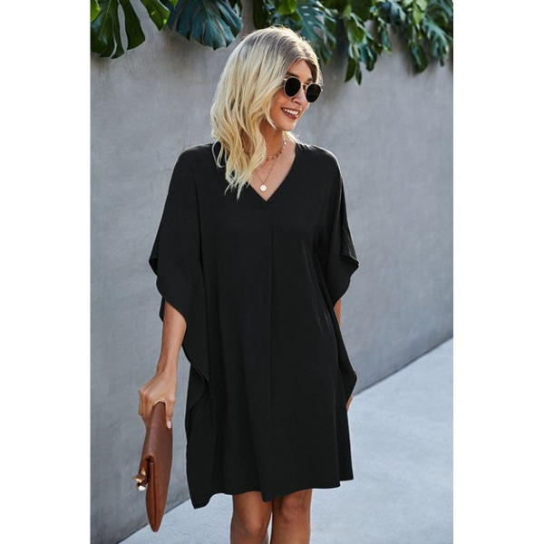 Women's V-Neck Dolman Sleeve Batwing-Style Dress product image