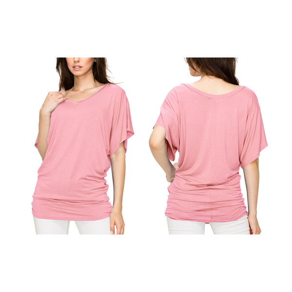 Women's Solid Short Sleeve V-Neck Dolman Top product image