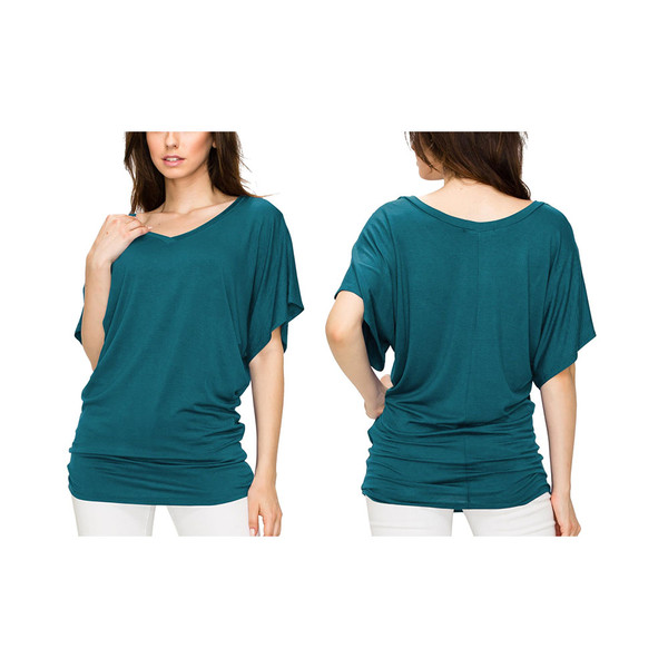 Women's Solid Short Sleeve V-Neck Dolman Top product image
