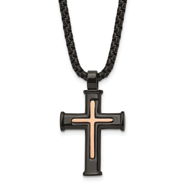 Stainless Steel Polished IP-Plated 24in Cross Necklace product image