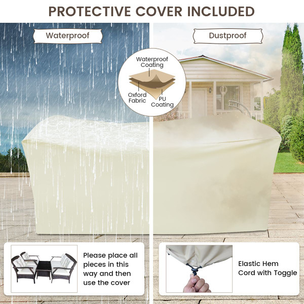 4-Piece Outdoor Rattan Conversation Set with Protective Cover product image