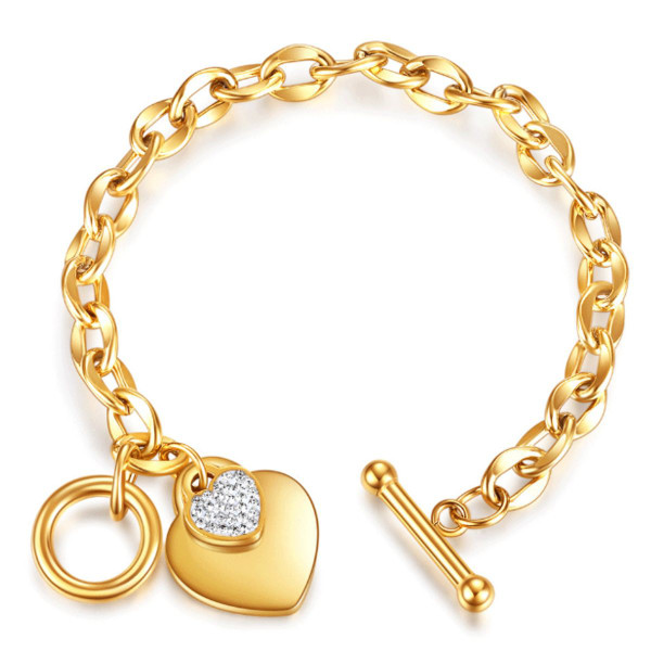 Women's 18K Gold Plated Dainty Toggle Heart Charm  Bracelet product image