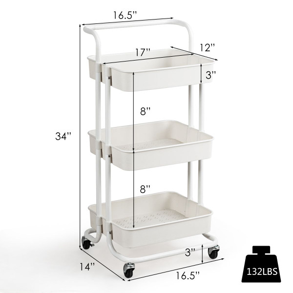 3-Tier Utility Cart Storage Rolling Cart with Casters product image