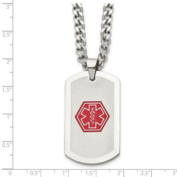 Stainless Steel Medical ID Necklace with Red Enamel product image